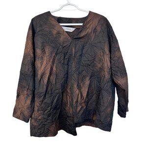 Itemz Chris Baumgartner Lagenlook Crinkle V-Neck Top OSFM Neutral Tie Dye Artsy